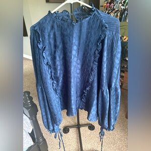 Elegant Blue Ruffled Women's Blouse